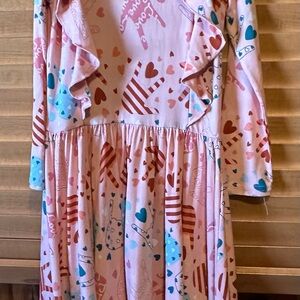 Pink Heart Patterned Kids Dress